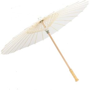 33 Inch White Paper Parasol Umbrella for Wedding Decor & DIY Art - Large Handmade Wooden Frame Sun Wedding Parasols, Asian Party Backdrop, Painting Craft Projects (1 Pack)