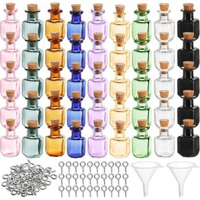 TOPZEA 45 Pcs Tiny Spell Jars, Colored Mini Glass Cork Bottles Decorative Square Cute Wishing Bottles Little Glass Vials With Corks Stoppers for Party Favor, DIY Crafts, Halloween Fairy Garden Decor