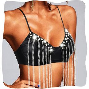 Women's Leather Bra Top Black Punk Gothic Tops Tassel Rivet Crop Top Outfits Nightclub Costume for Women