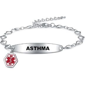 Medical Alert Bracelets for Women,Emergency Medical Id Bracelets with Free Laser Engraving,Stainless Steel Adjustable Wristband Bracelets Dual-Side Engraving