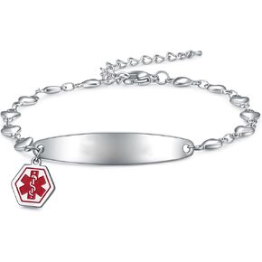 أساور التنبيه الطبي للنساء ، أساور الهوية الطبية الطارئة مع نقش بالليزر مجاني ، أساور معصم القابلة للتعديل من الفولاذ المقاوم للصدأ in Kuwait