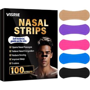 100 Pcs Nasal Strips, Extra Wide Nose Strips for Breathing, Adhesive Strip Oil-Proof Boost Breathing for Sleep, Snoring & Athletic Performance-5 Colors