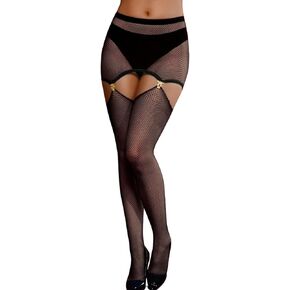 Kaei&Shi Garter Belt And Thigh Highs Set,High Waisted Micro Skirt With Clips,Fishnet Stockings For Women Sexy Rave Club