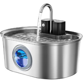 Stainless Steel Cat Water Fountain 108oz/3.2L:Battery Operated Wireless Cat Fountains for Drinking Indoor, Automatic Pet Water Dispenser with Ultra Quiet Pump,Multi-Filtration,Easy Clean BPA-Free