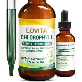 Lovita Chlorophyll Liquid 120mg per mL, High Potency Concentrated | Internal Deodorant, Skin Health, Energy Booster & Immune Support | from Natural Mulberry Leaf | 2 Fl Oz