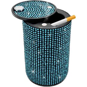 Car Cigarette Ashtray with Lid, Stainless Steel Bling Crystal Diamond Smokeless Fireproof Vehicle Ashtray Holder, Portable Sparkling Ashtray Cup Holder for Car Home Office (White)