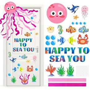 Sea Animal Bulletin Board Decorations, Ocean Themed Classroom Bulletin Board Door Decor for Summer Back to School Party, Under The Sea Classroom Set Supplies, Octopus Fish for Wall Glass Blackboard