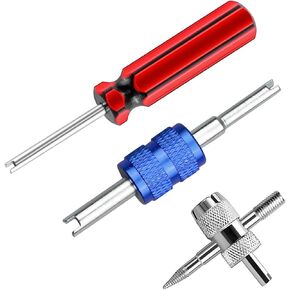 3PCS Car Tire Valve Stem Tools, Single Dual Head Vehicle A/C Valve Core Remover Puller, 4 Way Auto Air Conditioning Line Repair Tyre Wrench Tool, Universal for Bicycle RV Truck (Black)