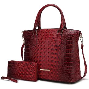 MKF Collection Tote Bag for Women & Wristlet Wallet Purse Set, Crocodile-Embossed Vegan Leather Top-Handle Handbag by Mia k