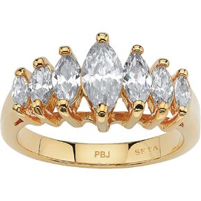 Palm Beach Jewelry 18K Yellow Gold Plated Marquise Cut Cubic Zirconia Graduated Anniversary Ring