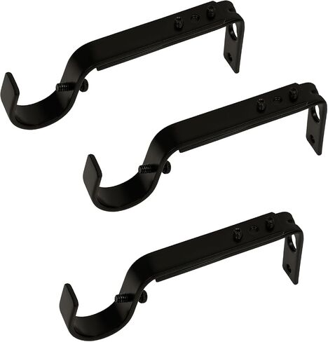 Adjustable Curtain Rod Brackets, 3 Pcs Premium Rod Brackets for Wall, Curtain Rod Holder, Drapery Rod Holders Hardware Window Curtain Rod Support Hanger for 7/8 or 1-Inch Rod (Black) in Saudi Arabia