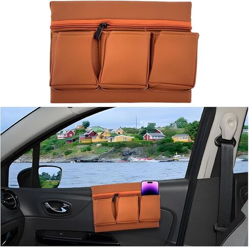 Mandark Car Window Armrest Storage Box, Leather Vehicle Side Door Organizer with Multiple Pockets, Comfortable Automotive Arm Elbow Rest Pad Bag Accessories, Universal for Most Cars (Black) in Saudi Arabia