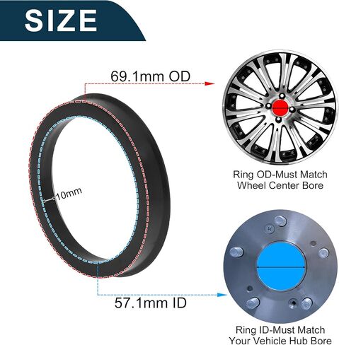 Car Wheel Hub Centric Rings Durable Wheels Center Shaft Shock Absorbing Hubrings Black 4 Pcs OD 69.1mm to ID 57.1mm Polycarbonate in Saudi Arabia