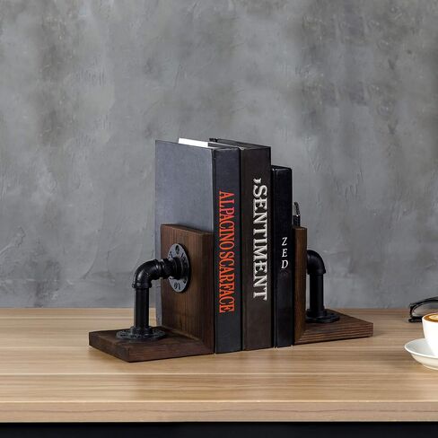 MyGift Vintage Style Skull on Black Stacked Books Bookends - Novelty Resin Skeleton Human Head Statue Halloween Décor - Book Supports, 1 Pair in Saudi Arabia