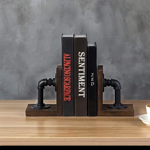 MyGift Vintage Style Skull on Black Stacked Books Bookends - Novelty Resin Skeleton Human Head Statue Halloween Décor - Book Supports, 1 Pair in Saudi Arabia