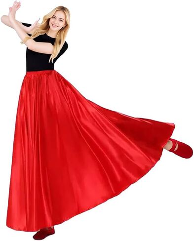 Women Satin Skirt Belly Dance Costume Festival Skirt Long Skirts Dancer Practice Wear 360 Degree in Saudi Arabia