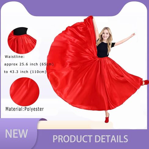 Women Satin Skirt Belly Dance Costume Festival Skirt Long Skirts Dancer Practice Wear 360 Degree in Saudi Arabia
