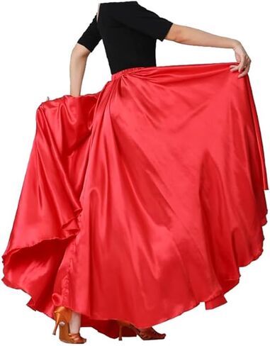 Women Satin Skirt Belly Dance Costume Festival Skirt Long Skirts Dancer Practice Wear 360 Degree in Saudi Arabia