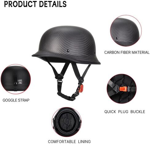 Vintage Motorcycle Half Helmets, Carbon Fiber Open Face Retro Motorcycle Helmets, German Style Half Shell Dot Helmet in Saudi Arabia