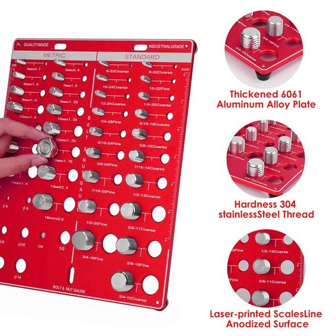 42 مدقق خيط الصواميل والمسامير، حجم الترباس ومقياس الخيط، مقياس معرف البراغي والصواميل القياسي والمتري، أداة قياس حجم المسمار مع 19 مسمارًا قياسيًا و15 متريًا و8 رؤوس مثقاب in Kuwait