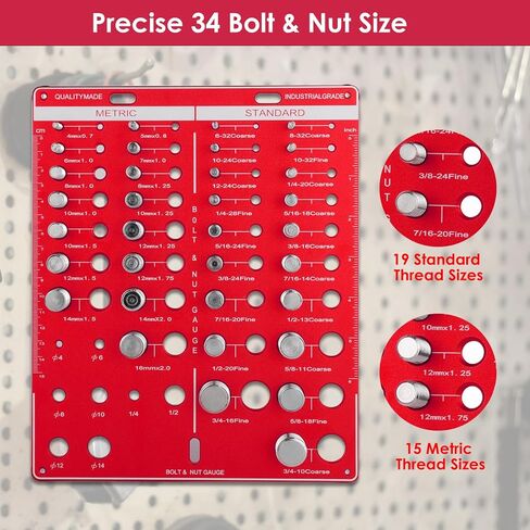 42 مدقق خيط الصواميل والمسامير، حجم الترباس ومقياس الخيط، مقياس معرف البراغي والصواميل القياسي والمتري، أداة قياس حجم المسمار مع 19 مسمارًا قياسيًا و15 متريًا و8 رؤوس مثقاب in Kuwait