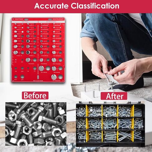 42 مدقق خيط الصواميل والمسامير، حجم الترباس ومقياس الخيط، مقياس معرف البراغي والصواميل القياسي والمتري، أداة قياس حجم المسمار مع 19 مسمارًا قياسيًا و15 متريًا و8 رؤوس مثقاب in Kuwait