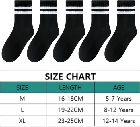 Kids Boys or Girls‘s Thick Stripe Socks，Crew Socks ，Athletic Socks For School Kids in 5-12 years，5 Pair Pack， in Saudi Arabia