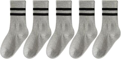 Kids Boys or Girls‘s Thick Stripe Socks，Crew Socks ，Athletic Socks For School Kids in 5-12 years，5 Pair Pack， in Saudi Arabia