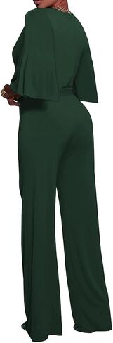 BessCops Womens Loose Short Sleeve Belted Wide Leg Pant Romper Jumpsuit Casual Business One Piece Outfits in Saudi Arabia