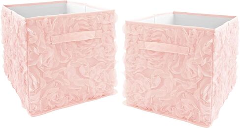 Sweet Jojo Designs White Floral Rose Foldable Fabric Storage Cube Bins Boxes Organizer Toys Kids Baby Childrens - Set of 2 - Solid Flower Luxurious Elegant Princess Boho Shabby Chic Luxury Glam Roses in Saudi Arabia