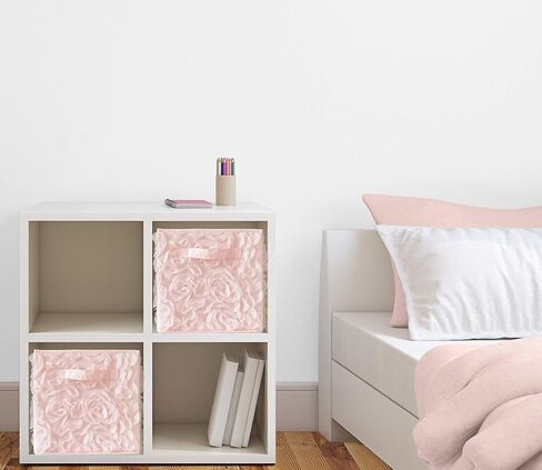 Sweet Jojo Designs White Floral Rose Foldable Fabric Storage Cube Bins Boxes Organizer Toys Kids Baby Childrens - Set of 2 - Solid Flower Luxurious Elegant Princess Boho Shabby Chic Luxury Glam Roses in Saudi Arabia