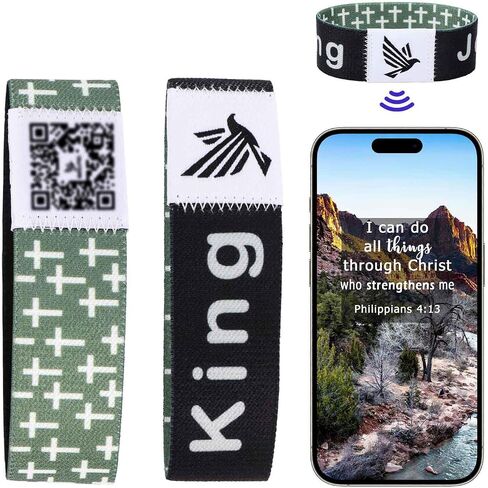 WALLFID 2 Pieces Set, Bible Verse Bracelets, Hang Loose Bands, Jesus Bracelets,Christian Bracelet, Phone Recognition, FPerfect for Most Adult Men, Women (Black, Large) in Saudi Arabia