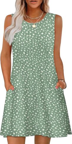 OFEEFAN Summer Dresses for Women 2025 Loose Beach Vacation Casual Crew Neck Sleeveless Sundresses with Pockets Tank Dress in Saudi Arabia