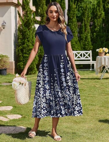 Zeagoo Women Summer Midi A Line Dress Dreve Short Disual Flowy Tiered Beach Long Sundress مع جيوب 2025 عطلات السفر in Saudi Arabia