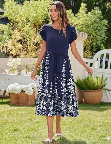 Zeagoo Women Summer Midi A Line Dress Dreve Short Disual Flowy Tiered Beach Long Sundress مع جيوب 2025 عطلات السفر in Saudi Arabia