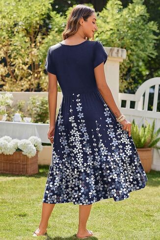 Zeagoo Women Summer Midi A Line Dress Dreve Short Disual Flowy Tiered Beach Long Sundress مع جيوب 2025 عطلات السفر in Saudi Arabia