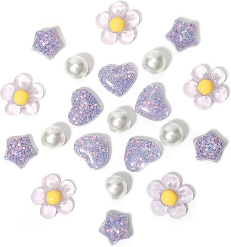 21Pcs Flower Shoe Charms for Clog Sandals, Heart, Star, Pearl Charms Accessories for Girls, DIY Shoe Decoration Charms for Women, Party Favor in Kuwait
