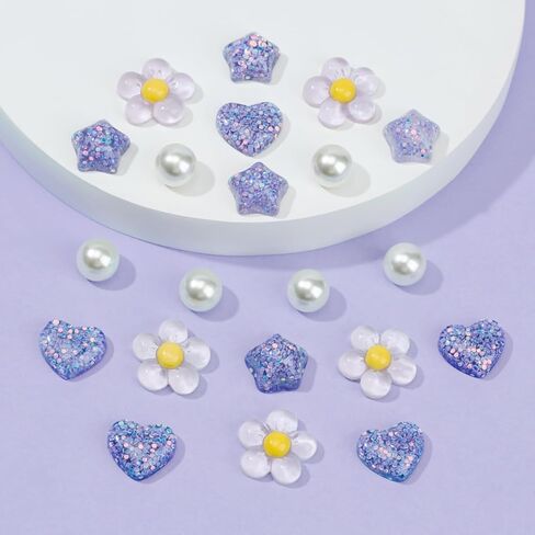 21Pcs Flower Shoe Charms for Clog Sandals, Heart, Star, Pearl Charms Accessories for Girls, DIY Shoe Decoration Charms for Women, Party Favor in Kuwait