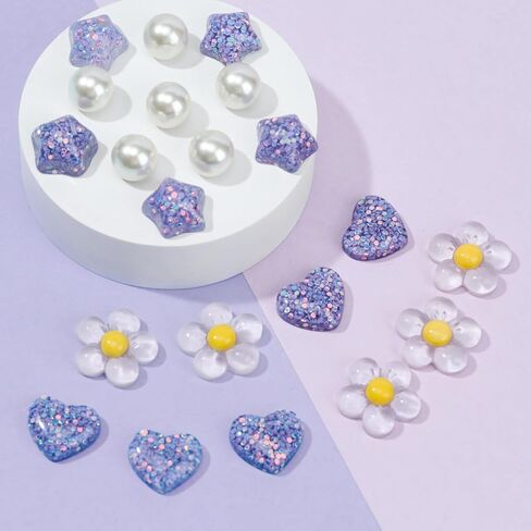 21Pcs Flower Shoe Charms for Clog Sandals, Heart, Star, Pearl Charms Accessories for Girls, DIY Shoe Decoration Charms for Women, Party Favor in Kuwait