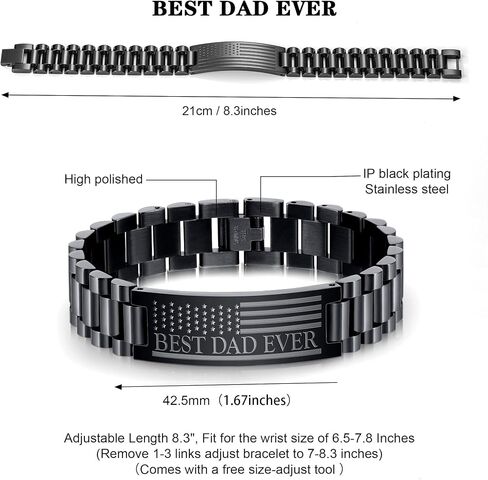 P.BLAKE Fathers Day Gifts for Best Dad/Grandpa/Uncle/Husband, Stainless Steel American Flag Watch Band Link Bracelet Jewelry Gifts in Saudi Arabia