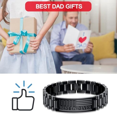 P.BLAKE Fathers Day Gifts for Best Dad/Grandpa/Uncle/Husband, Stainless Steel American Flag Watch Band Link Bracelet Jewelry Gifts in Saudi Arabia