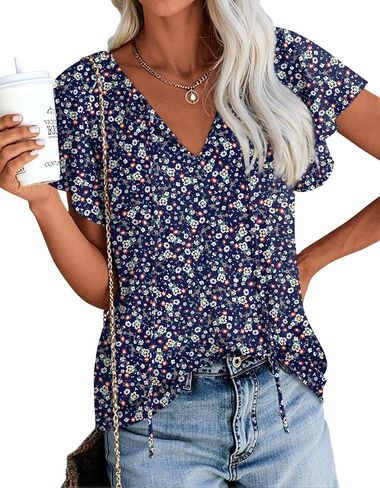 anydoll Womens Summer Blouse 2025 Boho Short Sleeve Tops v Neck Disual Dasy Chiffon Terts in Kuwait