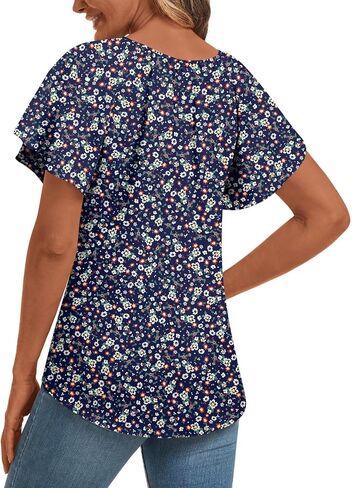 anydoll Womens Summer Blouse 2025 Boho Short Sleeve Tops v Neck Disual Dasy Chiffon Terts in Kuwait