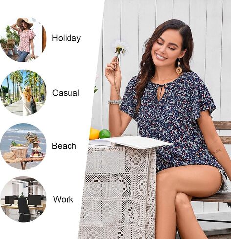 anydoll Womens Summer Blouse 2025 Boho Short Sleeve Tops v Neck Disual Dasy Chiffon Terts in Kuwait