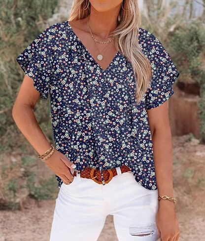 anydoll Womens Summer Blouse 2025 Boho Short Sleeve Tops v Neck Disual Dasy Chiffon Terts in Kuwait