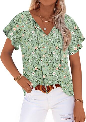 anydoll Womens Summer Blouse 2025 Boho Short Sleeve Tops v Neck Disual Dasy Chiffon Terts in Kuwait