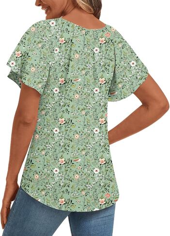 anydoll Womens Summer Blouse 2025 Boho Short Sleeve Tops v Neck Disual Dasy Chiffon Terts in Kuwait