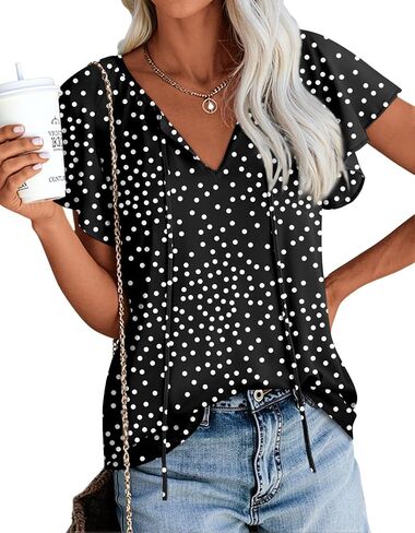 anydoll Womens Summer Blouse 2025 Boho Short Sleeve Tops v Neck Disual Dasy Chiffon Terts in Kuwait