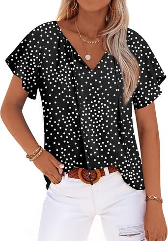anydoll Womens Summer Blouse 2025 Boho Short Sleeve Tops v Neck Disual Dasy Chiffon Terts in Kuwait