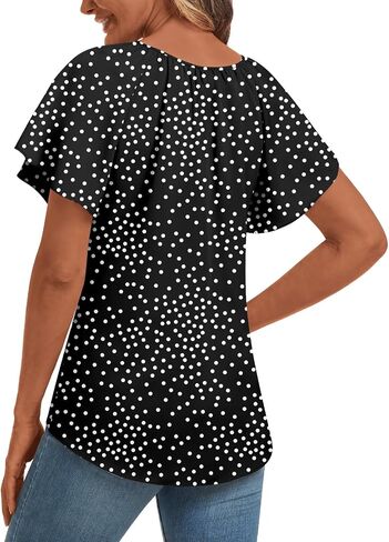 anydoll Womens Summer Blouse 2025 Boho Short Sleeve Tops v Neck Disual Dasy Chiffon Terts in Kuwait